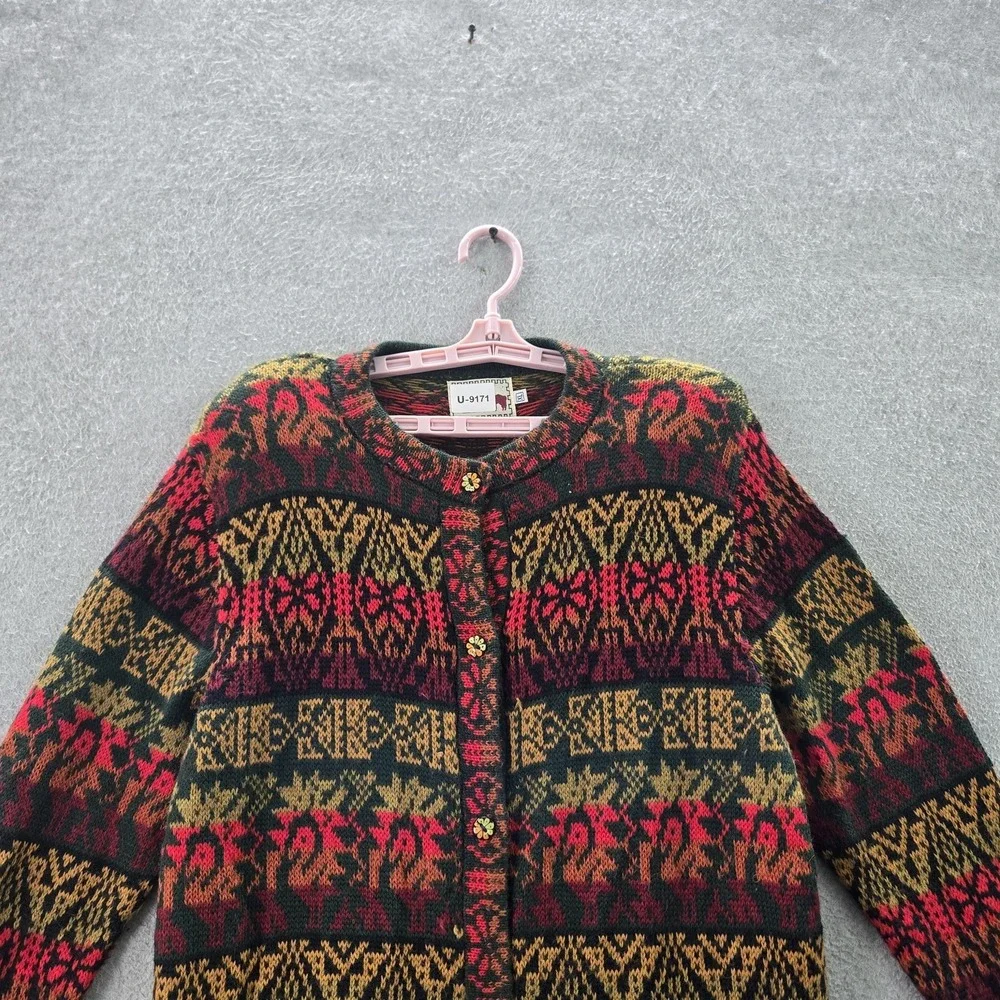 The Alpaca Connection‎ Women Cardigan XL Red Aztec Geometric Alpaca Y2K